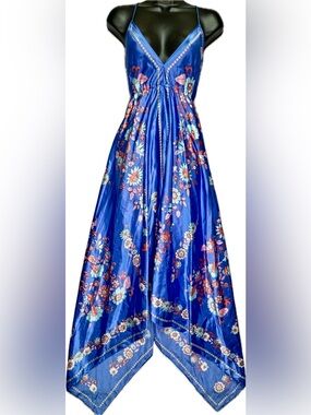 Y2K Rubber Ducky Productions Blue Floral Handkerchief Maxi Dress Fairycore SOLD